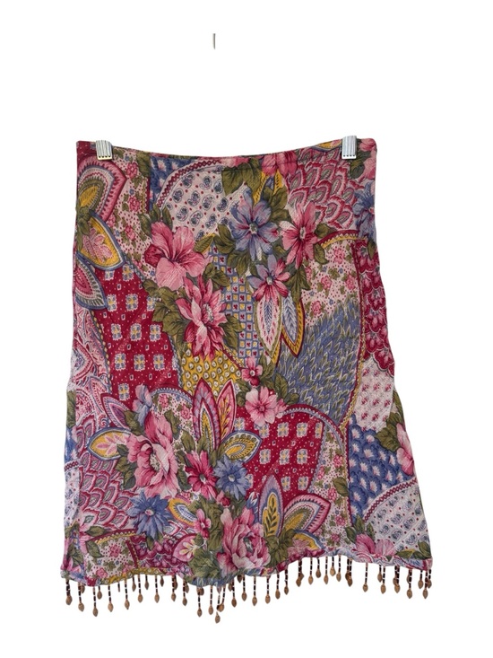 Boston Proper Dresses & Skirts - Boston Proper Boho Floral Patchwork Skirt Beaded Fringe Size XS Side Zipper